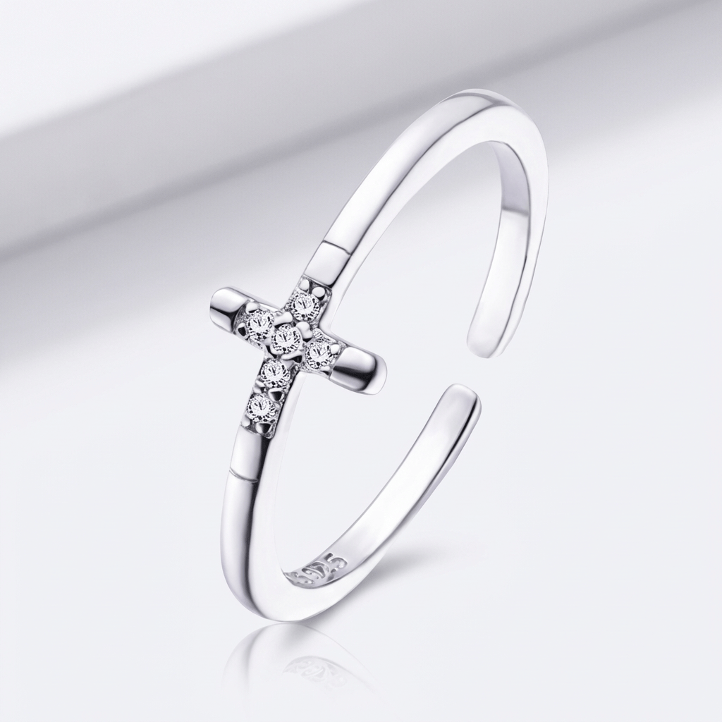 Adjustable Mini Diamond Cross Ring