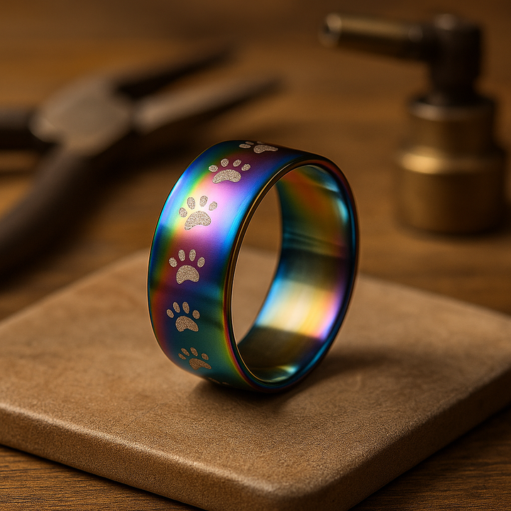 Rainbow Fingerprint Handcrafted Stainless Steel Ring