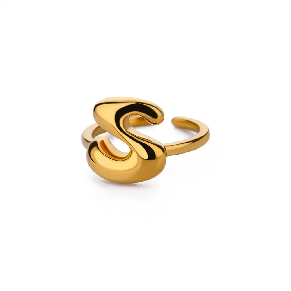 Adjustable Gold Bubble Letter Ring