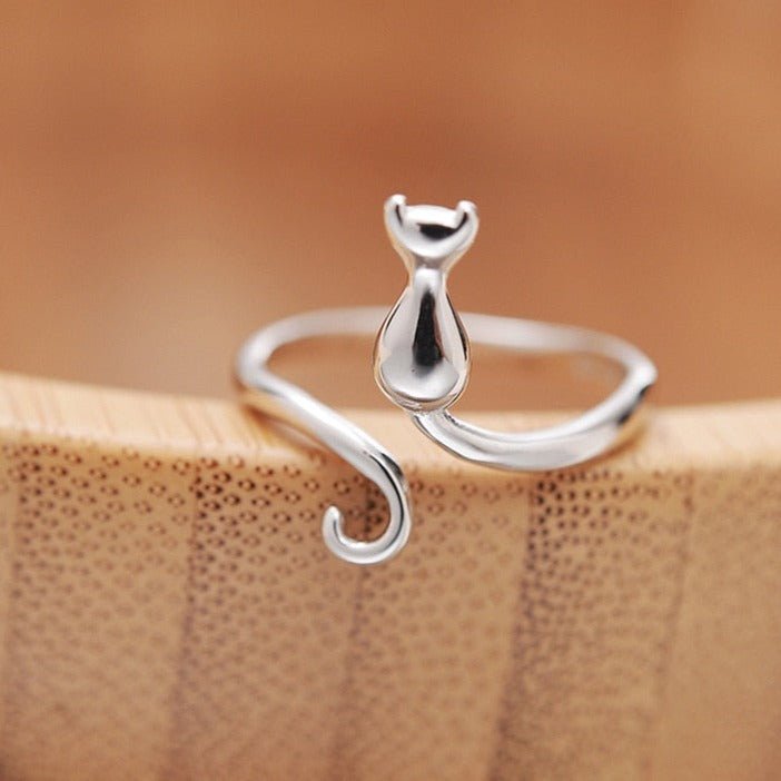 Adjustable Silver Cat Ring