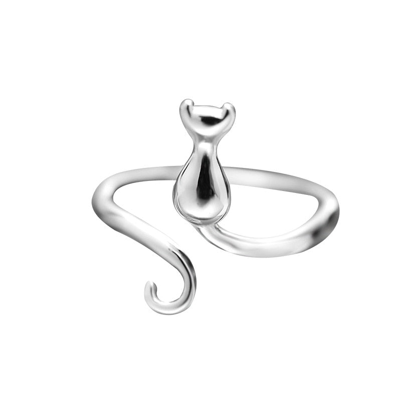Adjustable Silver Cat Ring