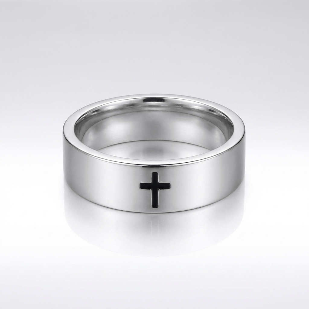 Silver Unisex Cross Ring