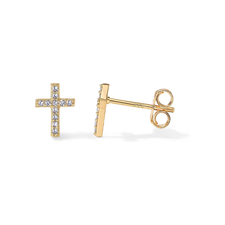 Gold Pavé Cross Earrings