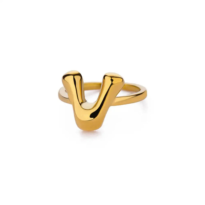 Adjustable Gold Bubble Letter Ring