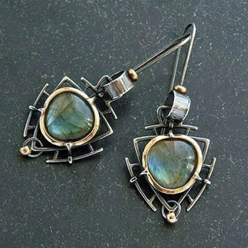 Vintage Silver and Gold Labradorite Earrings