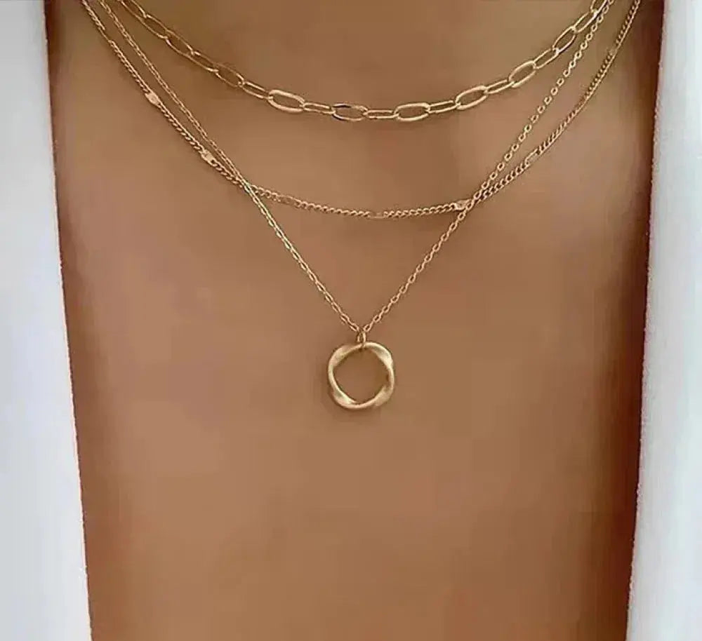 Vintage Layered Chain Collar with Gold Pendant