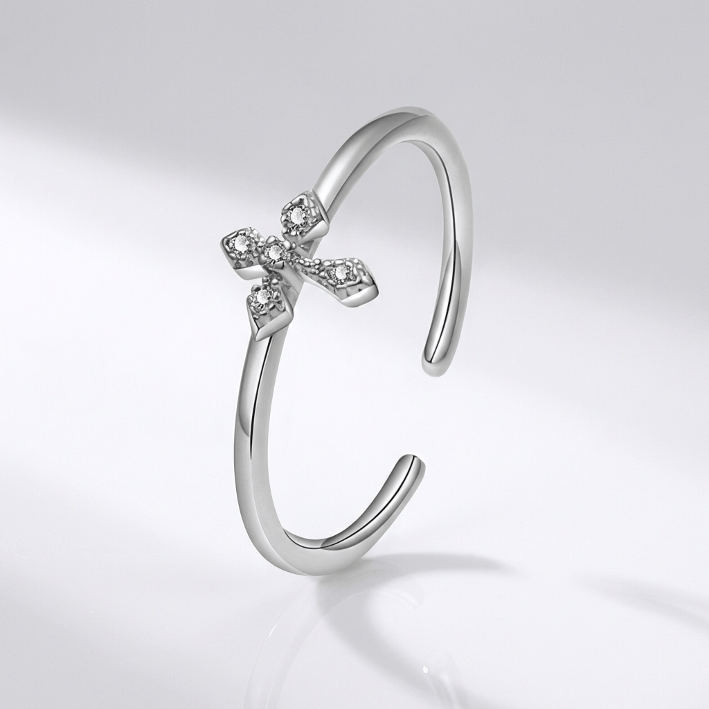 Diamond Cross Silver Ring