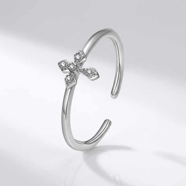 Diamond Cross Silver Ring