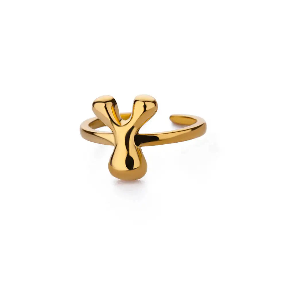 Adjustable Gold Bubble Letter Ring