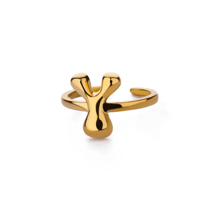Adjustable Gold Bubble Letter Ring